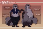  anthro belly blue_flannel character_information clothed clothing darkcresentskymin deep_navel ear_piercing ear_ring fangs fluffy fluffy_tail fur hi_res looking_at_viewer male mammal model_sheet multicolored_body multicolored_fur navel partially_clothed piercing potbelly procyonid raccoon ring_piercing rye_(darkcresentskymin) solo swoop_haircut two_tone_body two_tone_fur vore_themes wide_hips 