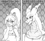  2016 accessory anthro belly breasts burping clothing comic domestic_cat dragon duo english_text felid feline felis female hair_accessory hair_bow hair_ribbon hi_res horn if_hell_had_a_taste male mammal marci_hetson open_mouth overweight overweight_anthro overweight_female ribbons scar shirt skylar_fidchell text topwear viroveteruscy 