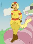  2022 aircraft airplane anthro boots breasts canid canine canis clothed clothing cuphead_(game) domestic_dog female footwear fur hi_res high_heeled_boots high_heels hunting_dog mammal military_uniform pilot_saluki_(cuphead) saluki sighthound solo tan_body tan_fur uniform video_games yiffoliousstank 