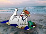  anthro beach cinderace female looking_at_viewer lori_(rhode_arts) nintendo nk nude one_eye_closed pok&eacute;mon pok&eacute;mon_(species) rhode_arts sea seaside smile solo sunbathing video_games water wink winking_at_viewer 