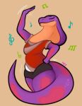  2020 anthro clothed clothing cobra eyes_closed female fingers hi_res keeshee musical_note ncs purple_body reptile scalie smile snake snake_hood solo spots 