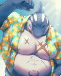  &lt;3 aloha_shirt anthro beach body_scars bottomwear cetacean clawed_fingers clothed clothing countershade_torso countershading crazy_sll delphinoid fish hi_res lifewonders male mammal marine musclegut muscular muscular_arms muscular_male navel nipples oceanic_dolphin open_clothing open_shirt open_topwear orca pattern_clothing pattern_shirt pattern_topwear red_eyes seaside shark shark_fin shark_teeth shirt shorts soft_abs solo sun tokyo_afterschool_summoners toothed_whale topwear typhon video_games 