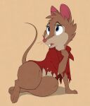  absurd_res blue_eyes brown_body brown_fur cloak clothed clothing denzeltip don_bluth female feral fur hi_res looking_up mammal mouse mrs._brisby murid murine rodent semi-anthro simple_background solo the_secret_of_nimh torn_clothing 