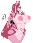  &lt;3 &lt;3_eyes absurd_res anthro big_breasts breasts canid canine carsen claws condom demon female filled_condom fox fur genitals hair hi_res mammal navel navel_piercing nipples nude piercing pink_body pink_eyes pink_fur pink_hair pink_nipples pussy see_(see_is_see) sexual_barrier_device simple_background smile solo thick_thighs wide_hips womb_tattoo 