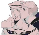  2boys blood blood_on_face hat higashikata_josuke highres inanashil jojo_no_kimyou_na_bouken jojolion licking licking_another&#039;s_face looking_at_another male_focus meme multiple_boys nosebleed sailor_hat scene_reference taste_of_a_liar_(meme) tissue_box 