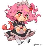  1girl :o alternate_costume black_dress blush dress enmaided flower hair_flower hair_ornament highres looking_down maid maid_headdress nijisanji nijisanji_en pantyhose parted_lips pink_hair red_flower red_rose rose rosemi_lovelock shibedraws short_sidetail solo virtual_youtuber white_background white_legwear 