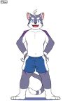  2022 4_toes anthro barefoot blue_eyes bottomwear clothing domestic_cat feet felid feline felis fur hi_res khoaprovip00 looking_at_viewer male mammal shorts simple_background solo toes watermark white_background 
