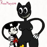  1:1 anthro cartoon_cat_(trevor_henderson) collar disney domestic_cat duo felid feline felis female fur humanoid male male/female mammal mickey_mouse mouse murid murine rodent rosemary678 scared tall_girl what 