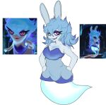  2022 anthro blue_clothing blue_dress blue_hair breasts cleavage clothed clothing colored_sketch dress ears_up eyeshadow female ghost hair hands_on_hips lagomorph looking_at_viewer makeup mammal mangakitsune2 mario_plus_rabbids_sparks_of_hope open_mouth open_smile rabbid rabbid_ghost_girl raving_rabbids rayman_(series) reference_image simple_background sketch smile solo spirit ubisoft video_games white_background 