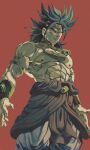  1boy blood broly_(dragon_ball_z) closed_mouth dragon_ball dragon_ball_z highres mire1931 nipples red_background red_eyes simple_background solo 