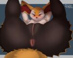  &lt;3 2022 anthro anus artist_name bite biting_lip black_body black_fur blue_background blush braixen butt canid dated digital_media_(artwork) eyelashes facial_tuft female fur genitals hands_behind_head inner_ear_fluff isyld legs_up looking_at_viewer lying mammal multicolored_body multicolored_fur neck_tuft nintendo nude on_back orange_eyes pok&eacute;mon pok&eacute;mon_(species) presenting presenting_anus presenting_pussy pussy red_body red_fur red_nose signature simple_background smile solo tuft video_games yellow_body yellow_fur 