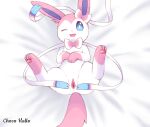  aleuoliver eeveelution female feral genitals hi_res looking_at_viewer nintendo one_eye_closed pok&eacute;mon pok&eacute;mon_(species) pussy ribbons solo spread_legs spread_pussy spreading sylveon video_games white_body 