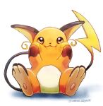  brown_eyes cheek_squash closed_mouth commentary_request full_body nako_(nekono_shippo75) no_humans pokemon pokemon_(creature) raichu sitting smile solo toes white_background 