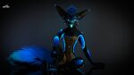  absurd_res anthro bedroom_eyes bioluminescence blender_(software) blender_cycles fluffy fluffy_tail fur glowing gradient_background hi_res kaminofox male narrowed_eyes rexouium seductive simple_background sitting solo tan_body tan_fur tongue tongue_out 