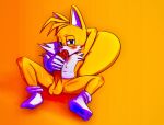  anthro autofellatio balls big_penis bodily_fluids clothing embarrassed footwear fur genitals male masturbation max_ice miles_prower oral oral_masturbation orange_body orange_fur penile penile_masturbation penis sega small_balls socks solo sonic_the_hedgehog_(series) sweat white_body white_fur 