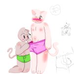  &lt;3 absurd_res anthro blush bulge clothed clothing domestic_cat duo erection erection_under_clothing felid feline felis genitals hi_res humanoid knitty445 looking_at_genitalia looking_at_penis male male/male mammal owo penis pulling_clothing shy underwear 