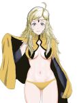  ahoge bangs blonde_hair breasts cape circlet closed_mouth fee fire_emblem fire_emblem_fates highres long_hair looking_at_viewer medium_breasts navel ophelia_(fire_emblem) panties parted_bangs solo turtleneck underwear upper_body yellow_panties 