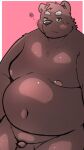  2022 anthro balls belly big_belly blush censored flaccid genitals hi_res kemono male mammal menmen_kesinn moobs navel nipples overweight overweight_male penis simple_background small_penis solo ursid 