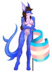  3_toes 5_fingers anthro areola blue_body blue_skin breasts brown_eyes brown_hair countershade_face countershade_neck countershade_torso countershading digitigrade eyelashes feet female fingers fish flag genitals hair hi_res jo_(cloaked_sharko) katepetrenko lamniform lgbt_pride marine nipples pride_colors pussy shark simple_background solo standing thresher_shark toes trans_(lore) trans_woman_(lore) transgender_pride_colors white_background white_body white_countershading white_skin 