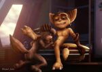  anthro balls butt digital_media_(artwork) duo erection fan_character feet fur genitals green_eyes hand_on_head hand_on_penis hi_res humanoid_genitalia humanoid_penis lagomorph leporid lombax male male/male mammal nude oral penis rabbit ratchet ratchet_and_clank sony_corporation sony_interactive_entertainment super_kubo video_games 