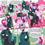  absurd_res arthropod blush butt changeling comic dialogue ear_nibble equid equine female female/female feral friendship_is_magic hasbro hi_res horn kissing mammal my_little_pony pony-thunder princess_cadance_(mlp) queen_chrysalis_(mlp) tongue tongue_out winged_unicorn wings 