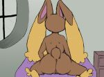  alekoin anthro anus bed bedroom big_butt brown_body brown_fur butt dresser female fur furniture genitals lopunny mammal nintendo on_bed pok&eacute;mon pok&eacute;mon_(species) pussy rear_view solo thick_thighs video_games window 