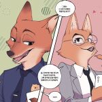  anthro canid canine canis clothed clothing dialogue diane_foxington digital_media_(artwork) disney dreamworks duo eyebrow_piercing eyewear facial_piercing female fox fur gio_el33 glasses hi_res holding_object korean_text male mammal necktie nick_wilde orange_body orange_fur phone phone_call piercing police_badge police_officer police_uniform simple_background speech_bubble text the_bad_guys translation_check translation_request uniform zootopia 