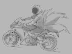  2022 ambiguous_gender animal_humanoid canid canid_humanoid canine canine_humanoid fox_humanoid foxtrot_(glacierclear) glacierclear greyscale humanoid mammal mammal_humanoid monochrome motorcycle motorcycle_helmet multi_tail obscured_face rocky_road_(glacierclear) vehicle 