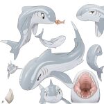  2021 absurd_res blush duo feral fish gills grey_body hi_res louart marine open_mouth orange_body shark sharp_teeth simple_background teeth white_background 