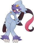  absurd_res alpha_channel blue_body female genitals hi_res looking_at_viewer nintendo nude one_eye_closed open_mouth pok&eacute;mon pok&eacute;mon_(species) pussy simple_background sneasler solo transparent_background video_games zinzoa 