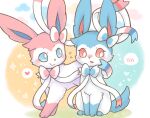 &lt;3 3_toes abstract_background ambiguous/ambiguous ambiguous_gender black_nose blue_body blue_ears blue_eyes blue_fur blue_inner_ear blue_tail blush bow_(feature) canid cloud colored digital_media_(artwork) duo ear_bow eeveelution feet feral feral_on_feral flustered front_view full-length_portrait fur kemono leg_markings looking_aside looking_at_another looking_at_partner love mammal markings monotone_ears monotone_tail multicolored_body multicolored_fur neck_bow nintendo no_sclera open_mouth outside paws pictographics pink_body pink_ears pink_fur pink_inner_ear pok&eacute;mon pok&eacute;mon_(species) portrait pupils quadruped red_eyes ribbons romantic romantic_couple shiny_pok&eacute;mon shy sitting smile socks_(marking) sparkles speech_bubble standing sylveon three-quarter_view toes two_tone_body two_tone_fur video_games white_body white_fur white_pupils white_ribbon wolfwithwing 