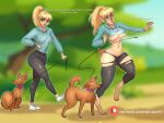  absurd_res bite blonde_hair breasts canid canine canis curvaceous curvy_figure domestic_dog expanding female feral hair hi_res human mammal paws sequence solo splashtf transformation voluptuous walking 