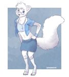  2022 4_toes 5_fingers anthro arctic_fox blue_eyes canid canine clothed clothing crossdressing digital_media_(artwork) eyewear feet fingers fox fur glasses looking_at_viewer male mammal smile solo toes unimpressive white_body white_fur 