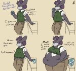  2022 anthro belly big_belly bigtimekudo clothed clothing colored digital_drawing_(artwork) digital_media_(artwork) english_text hair hi_res male mammal navel obese overweight overweight_anthro overweight_male pozhar_(bigtimekudo) sequence signature simple_background solo text weight_gain 