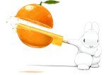  animal cutting fighting_stance food fruit holding holding_food lilac_(p-f_easy) no_humans orange_(fruit) original popsicle rabbit solo standing 