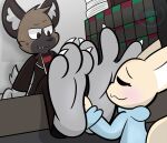  aggressive_retsuko anthro barefoot blush canid canine claws duo feet female fennec fenneko foot_fetish foot_focus foot_on_face foot_sniffing fox haida hyaenid male male/female mammal mintytempest nose_to_foot paws sanrio sniffing soles spread_toes submissive submissive_female toe_claws toes 