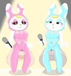  2022 animal_crossing anthro anthro_penetrated areola balls bouncing_breasts breasts chrissy_(animal_crossing) clitoris erect_nipples female francine_(animal_crossing) genitals group heavy_thrusting hi_res holding_object human human_on_anthro human_penetrating human_penetrating_anthro interspecies lagomorph leporid male male/female mammal microphone nannan nintendo nipples penetration penile penile_penetration penis_in_pussy rabbit sex smile spotlight standing standing_sex vaginal vaginal_penetration vein video_games 