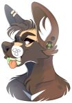  anthro black_piercing brown_body brown_ears brown_eyebrows brown_eyes brown_fur brown_hair brown_inner_ear brown_nose bust_portrait canid canine cheek_tuft chest_markings chest_tuft ear_piercing ear_ring eyebrows facial_tuft fur gauged_ear glistening glistening_eyes green_piercing green_teeth grey_piercing hair inner_ear_fluff looking_at_viewer male mammal markings multicolored_hair open_mouth open_smile piercing portrait princelykaden red_tongue ring_piercing smile solo tan_body tan_fur tongue tongue_out tuft two_tone_hair two_tone_piercing white_body white_fur white_hair white_inner_ear_fluff white_markings 