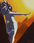  2022 4:5 anthro big_butt bovid breasts butt caprine curvy_figure digital_media_(artwork) digital_painting_(artwork) female fur hair hi_res humanoid_hands kindred_(lol) lamb_(lol) league_of_legends mammal mask mountain nude paradoxing riot_games sheep side_boob solo sunset tail_tuft tuft video_games white_body white_fur 