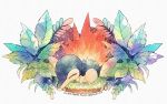  animal_focus closed_eyes commentary_request cyndaquil fire grass highres kotone11152 leaf no_humans plant pokemon pokemon_(creature) solo twitter_username white_background 