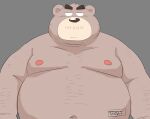  2022 anthro belly big_belly black_nose brown_body kemono male mammal moobs navel nipples overweight overweight_male simple_background solo toshi_(artist) ursid 