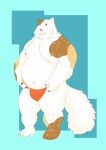  2022 anthro asian_clothing belly big_belly brown_body clothing domestic_cat east_asian_clothing eyes_closed felid feline felis fundoshi hi_res humanoid_hands japanese_clothing kemono male mammal moobs morino8484 navel nipples overweight overweight_male solo underwear white_body 