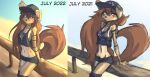  2021 2022 absurd_res anthro apogee_(tinygaypirate) arm_support arm_tuft art_improvement beach black_nose bottomwear breasts brown_body brown_eyes brown_fur brown_hair canid canine canis cheek_tuft clothing curled_tail dated day domestic_dog ear_piercing elbow_tuft eyebrow_through_hair eyebrows eyelashes facial_markings facial_piercing facial_tuft female floppy_ears footwear fur furgonomics furry-specific_piercing gauged_ear hair hat head_markings headgear headwear hi_res inner_ear_fluff leg_tuft legwear long_hair looking_at_viewer mammal markings mottled mottled_nose muzzle_piercing navel nose_piercing outside piercing pink_nose seaside shadow shirt shorts side_boob sitting slim socks solo spitz tank_top text text_on_clothing text_on_hat text_on_headwear thigh_highs thigh_socks tinygaypirate topwear translucent translucent_hair tuft water 