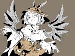  1girl animal_ears bird_ears bird_wings brown_background brown_headwear dress fingernails hair_between_eyes long_fingernails long_sleeves massakasama mystia_lorelei open_mouth pink_eyes sharp_fingernails short_hair simple_background solo teeth touhou upper_body upper_teeth wide_sleeves winged_hat wings 