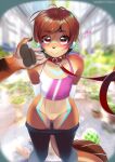  &lt;3 anthro blush brown_body brown_fur brown_hair clothed clothing collar duo female fur genitals hair hi_res leash lutrine mammal midriff mikhaila_kirov mustelid navel no_underwear pussy red_eyes shirt submissive submissive_female topwear tsampikos undressing wide_hips 
