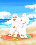  2022 anthro balls beach beard belly big_belly black_nose blush bodily_fluids cum detailed_background duo ejaculation erection eyes_closed facial_hair fur genital_fluids genitals hi_res humanoid_genitalia humanoid_hands humanoid_penis kemono male male/male mammal moobs morino8484 nipples outside overweight overweight_male penis polar_bear seaside surfboard ursid ursine water white_body white_fur 