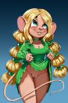  2022 absurd_res anthro blue_eyes clothed clothing female fingers gekasso genitals gradient_background hair hi_res long_hair mammal mouse murid murine pussy rodent simple_background smile solo 