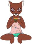  2022 alpha_channel anthro bra_strap brown_body brown_fur burger canid canine clothed clothing digital_media_(artwork) dress female food fox front-print_panties fur green_clothing green_panties green_underwear hi_res holding_burger holding_food holding_object invalid_tag kalay_(orimion) mammal outline panties pattern_clothing pattern_dress pazymomo pink_clothing pink_dress pink_eyes simple_background sitting solo text text_on_clothing text_on_panties text_on_underwear transparent_background underwear upskirt white_outline 