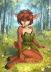  activision anthro brown_body cervid clothing daniel_tibana detailed_background digital_media_(artwork) elora faun_(spyro) female forest fur grass green_eyes hair hi_res jungle leaf_clothing looking_at_viewer mammal nature outside plant smile solo spyro_reignited_trilogy spyro_the_dragon tree video_games 