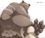  2022 ambiguous_gender anonymous anthro bald barazoku belly biceps big_belly big_hands big_pecs black_eyes black_nose blush bodily_fluids brown_body brown_ears brown_fur brown_pawpads brown_paws chest_tuft claws detailed drooling duo embrace face_in_belly fur glistening glistening_pawpads hand_on_leg hand_on_stomach hi_res hug humanoid looking_down male male/ambiguous mammal manly multicolored_body multicolored_fur muscular nude open_mouth overweight overweight_anthro overweight_male pawpads paws pecs plus_alpha0427 pupils raised_arm saliva shadow sharp_claws signature simple_background size_difference small_pupils smile standing teeth thick_thighs triceps tuft ursid white_background white_body white_fur white_skin 